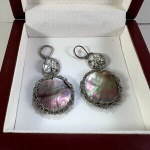 Silver Tone & Abalone Shell Wire Wrapped Dangling Earrings With Starfish Design